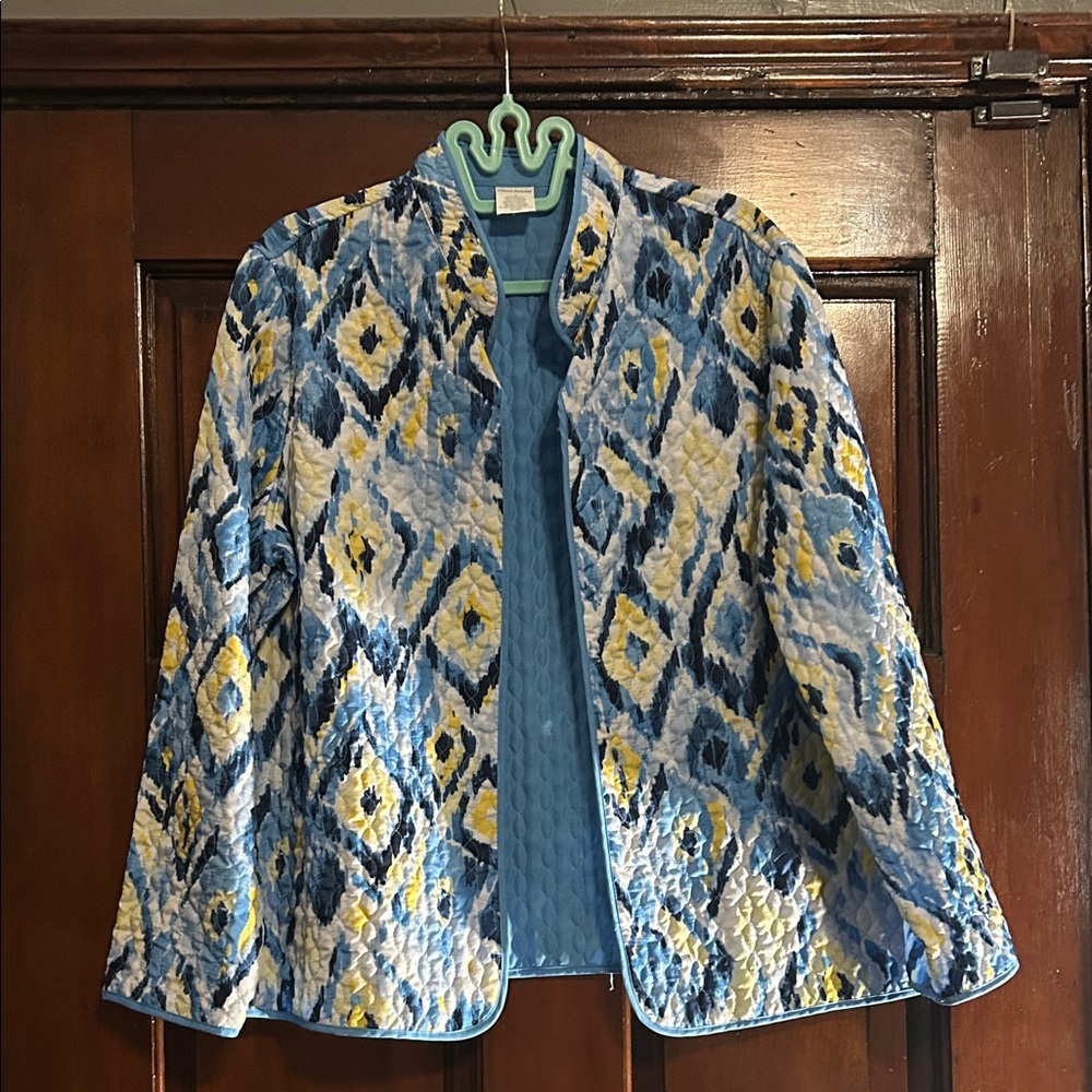 Alfred Dunner Blue and Yellow Patterned Blazer